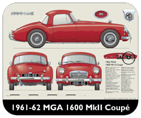 MGA 1600 Coup MkII (wire wheels) 1961-62 Place Mat, Small